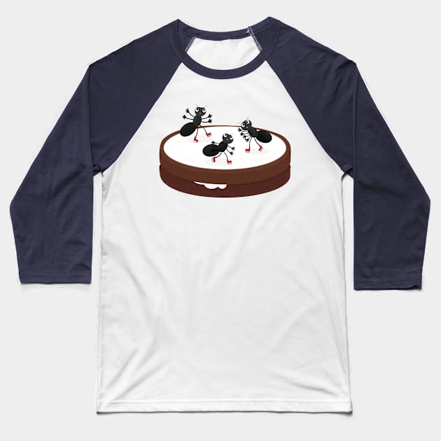 Happy ants ice skating on cookie cartoon Baseball T-Shirt by FrogFactory